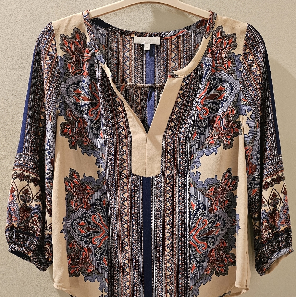 Gibson Latimer Multi Color Medium Polyester Long Sleeve Blouse